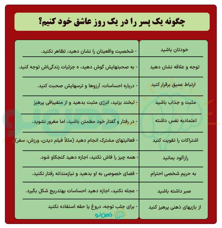 جدول چطور پسری رو عاشق خودمون کنیم